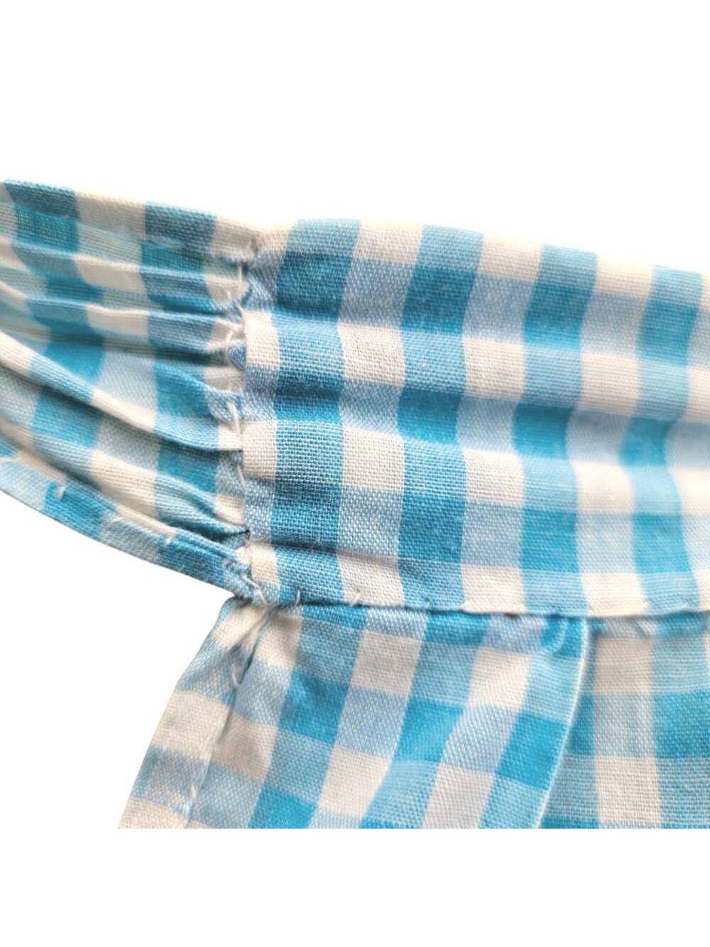 Vintage Handmade Turquoise Gingham Half Apron Hand Embroidery Rickrack Cotton - Picture 16 of 16